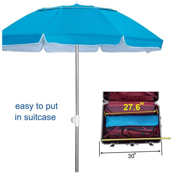 Wholesale Foldable Beach Umbrella Customizable Sun Shade Umbrellas 6FT Foldable Travel Beach Umbrella with Sand Anchor
