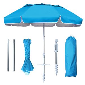 Wholesale Foldable Beach Umbrella Customizable Sun Shade Umbrellas 6FT Foldable Travel Beach Umbrella with Sand Anchor