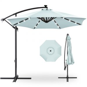 10' Commercial Solar LED Cantilever Umbrella | 24 Lights | for Resort