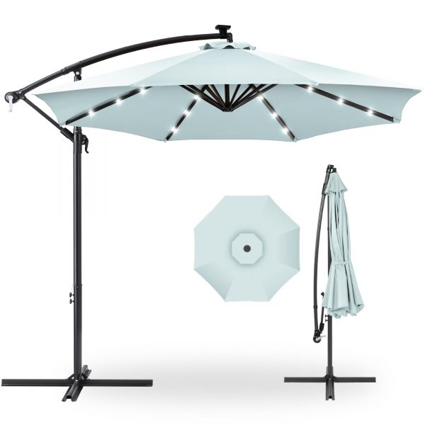 10' Commercial Solar LED Cantilever Umbrella | 24 Lights | for Resort