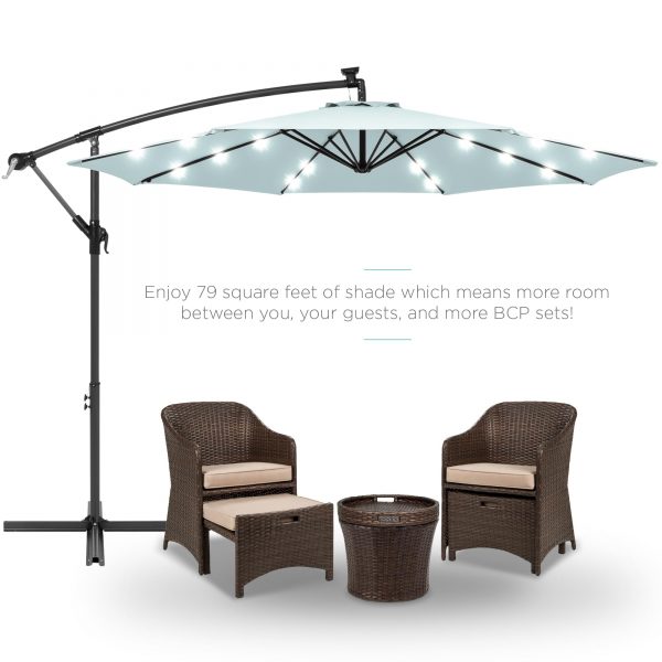 10' Commercial Solar LED Cantilever Umbrella | 24 Lights | for Resort