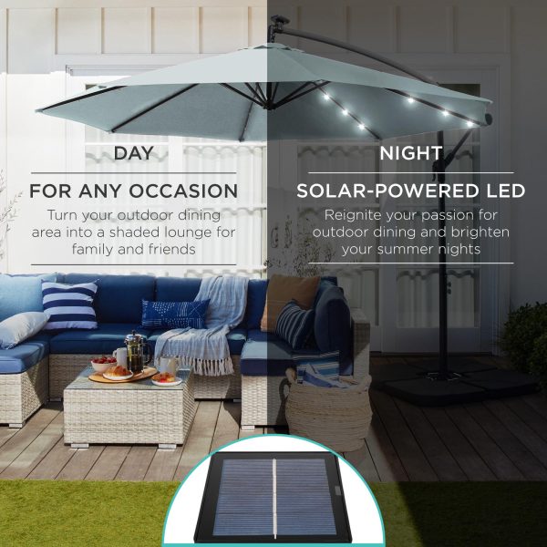 10' Commercial Solar LED Cantilever Umbrella | 24 Lights | for Resort