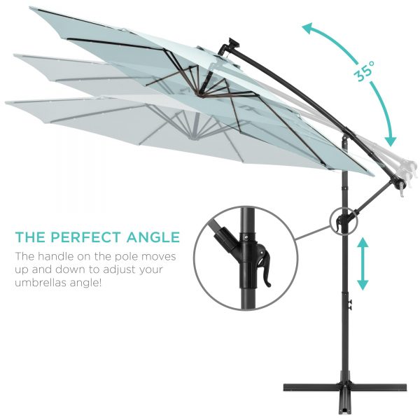 10' Commercial Solar LED Cantilever Umbrella | 24 Lights | for Resort