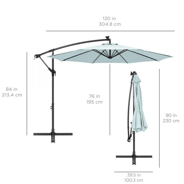 10' Commercial Solar LED Cantilever Umbrella | 24 Lights | for Resort