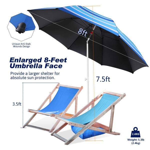 Wholesale 8FT Commercial Beach Umbrella – Wind Resistance Level 7, UPF50+ UV Protection, Sand Anchor & Tilt Design for Resort/Patio/Outdoor Rental Business