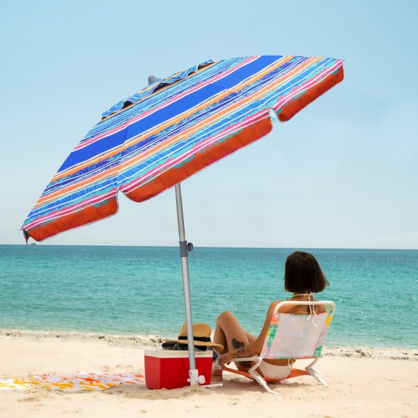 Bulk Supply 7ft Heavy Duty Windproof Beach Umbrella – Reinforced Sand Anchor, Ventilated Tilt Canopy, UV50+ for Hotel/Pool/Garden Wholesale