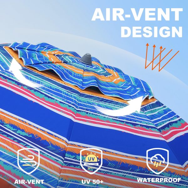 Bulk Supply 7ft Heavy Duty Windproof Beach Umbrella – Reinforced Sand Anchor, Ventilated Tilt Canopy, UV50+ for Hotel/Pool/Garden Wholesale