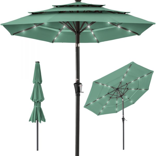 10' Commercial Solar LED Umbrella | 3-Tier Vented Design | for Resort