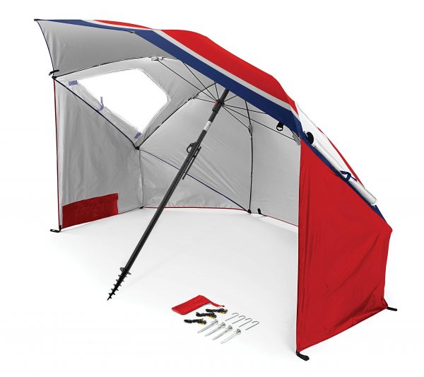 Wholesale 8FT UPF50+ Premium Umbrella Shelter – Dual Sun/Rain Protection with Side Panels & Auger Anchor for Beach/Events