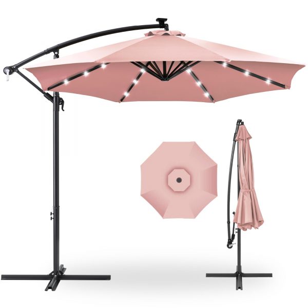 10' Commercial Solar LED Cantilever Umbrella | 24 Lights | for Resort