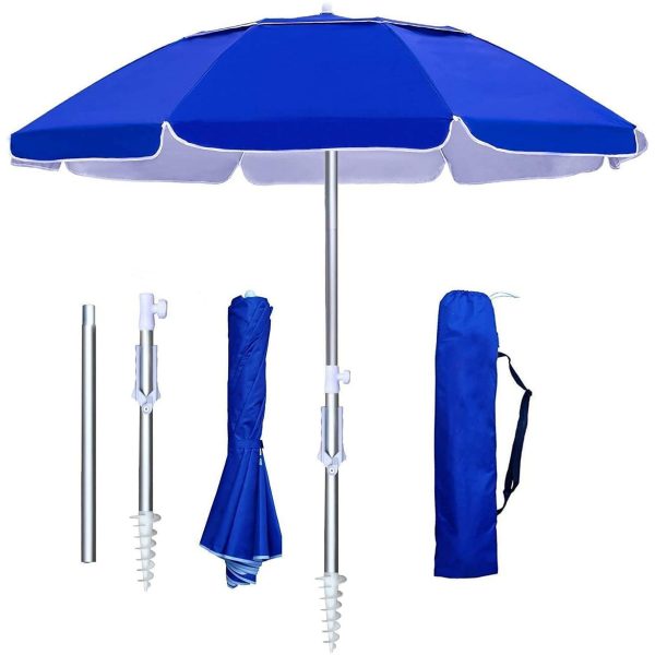 Wholesale Foldable Beach Umbrella Customizable Sun Shade Umbrellas 6FT Foldable Travel Beach Umbrella with Sand Anchor