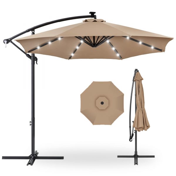 10' Commercial Solar LED Cantilever Umbrella | 24 Lights | for Resort