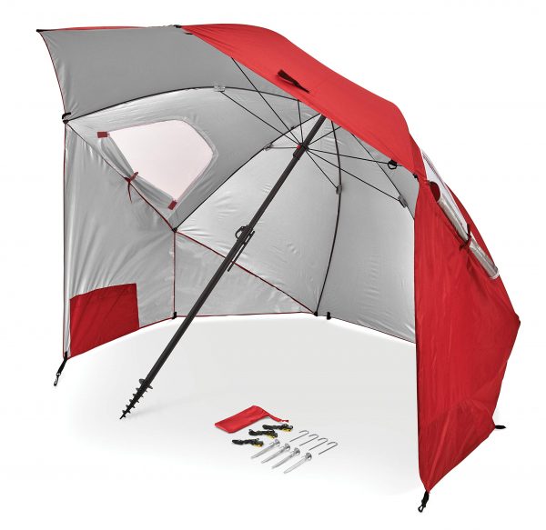 Wholesale 8FT UPF50+ Premium Umbrella Shelter – Dual Sun/Rain Protection with Side Panels & Auger Anchor for Beach/Events