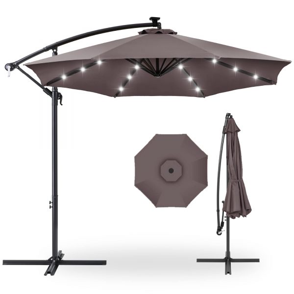 10' Commercial Solar LED Cantilever Umbrella | 24 Lights | for Resort
