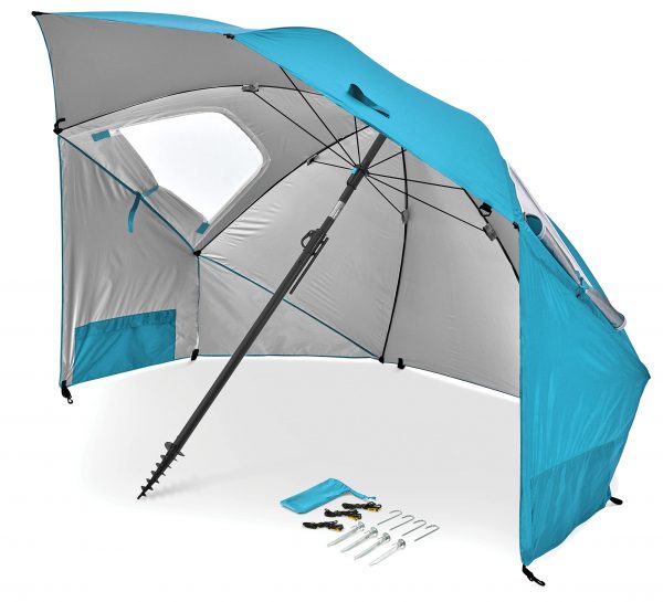 Wholesale 8FT UPF50+ Premium Umbrella Shelter – Dual Sun/Rain Protection with Side Panels & Auger Anchor for Beach/Events