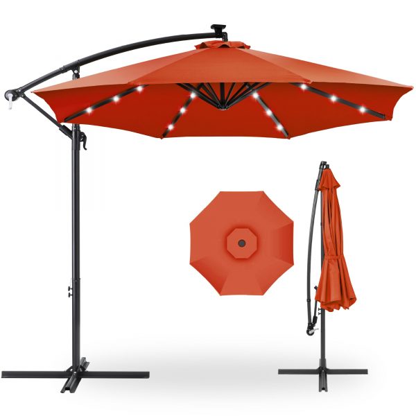 10' Commercial Solar LED Cantilever Umbrella | 24 Lights | for Resort