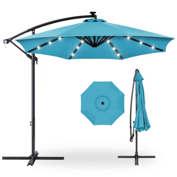 10' Commercial Solar LED Cantilever Umbrella | 24 Lights | for Resort