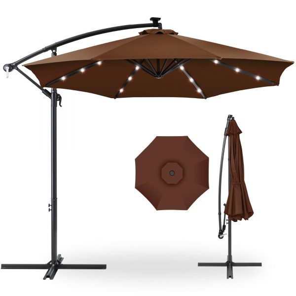10' Commercial Solar LED Cantilever Umbrella | 24 Lights | for Resort