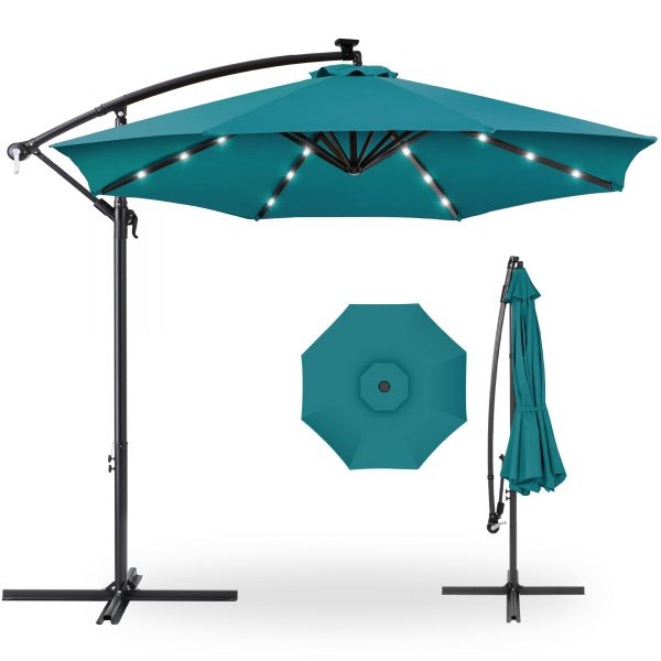 10' Commercial Solar LED Cantilever Umbrella | 24 Lights | for Resort