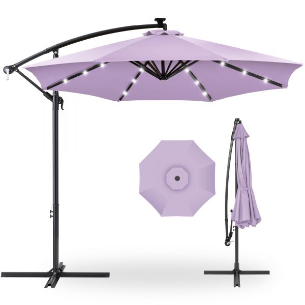 10' Commercial Solar LED Cantilever Umbrella | 24 Lights | for Resort