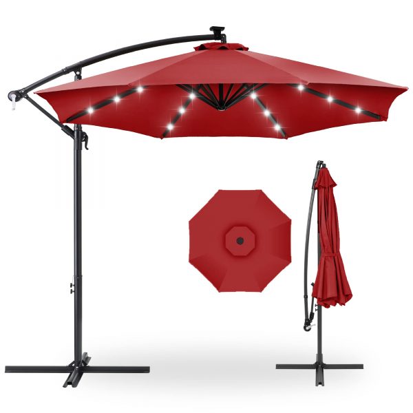 10' Commercial Solar LED Cantilever Umbrella | 24 Lights | for Resort