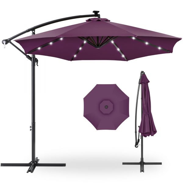 10' Commercial Solar LED Cantilever Umbrella | 24 Lights | for Resort