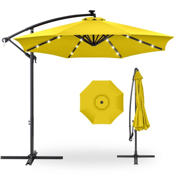 10' Commercial Solar LED Cantilever Umbrella | 24 Lights | for Resort