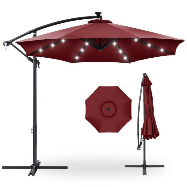 10' Commercial Solar LED Cantilever Umbrella | 24 Lights | for Resort