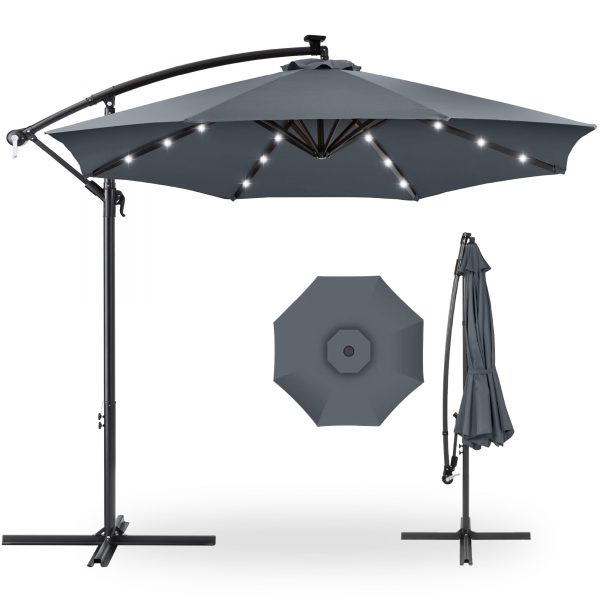 10' Commercial Solar LED Cantilever Umbrella | 24 Lights | for Resort