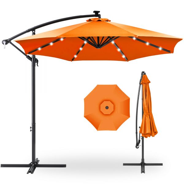 10' Commercial Solar LED Cantilever Umbrella | 24 Lights | for Resort