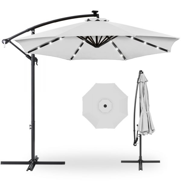 10' Commercial Solar LED Cantilever Umbrella | 24 Lights | for Resort