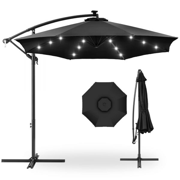 10' Commercial Solar LED Cantilever Umbrella | 24 Lights | for Resort