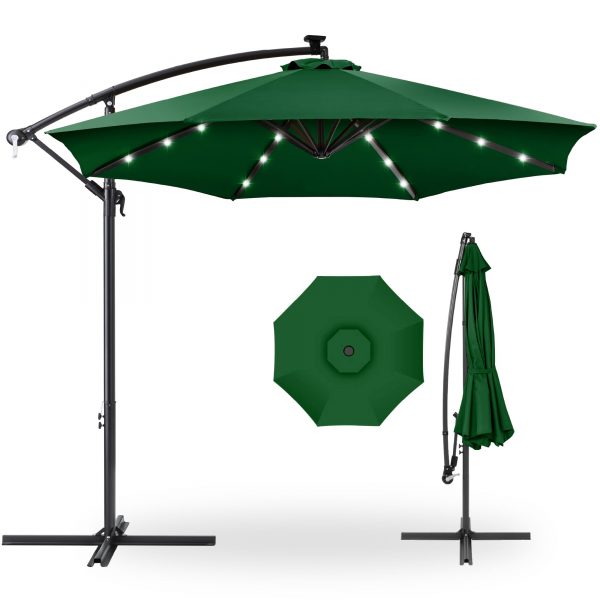 10' Commercial Solar LED Cantilever Umbrella | 24 Lights | for Resort