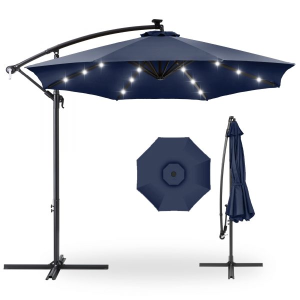 10' Commercial Solar LED Cantilever Umbrella | 24 Lights | for Resort