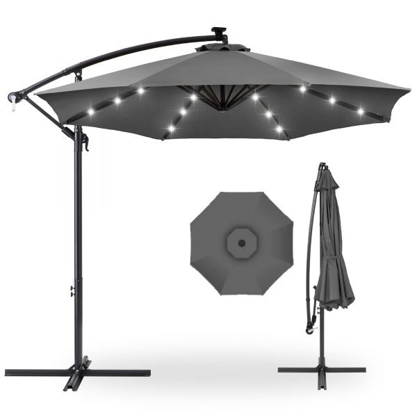 10' Commercial Solar LED Cantilever Umbrella | 24 Lights | for Resort