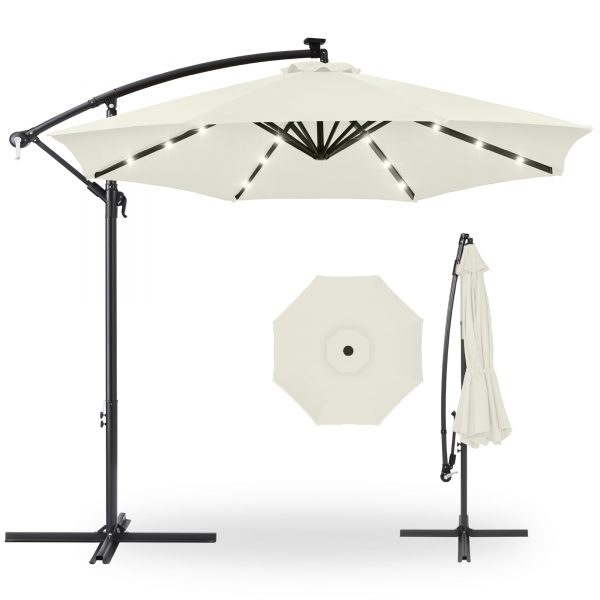 10' Commercial Solar LED Cantilever Umbrella | 24 Lights | for Resort