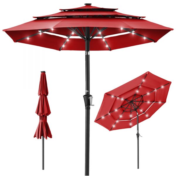 10' Commercial Solar LED Umbrella | 3-Tier Vented Design | for Resort
