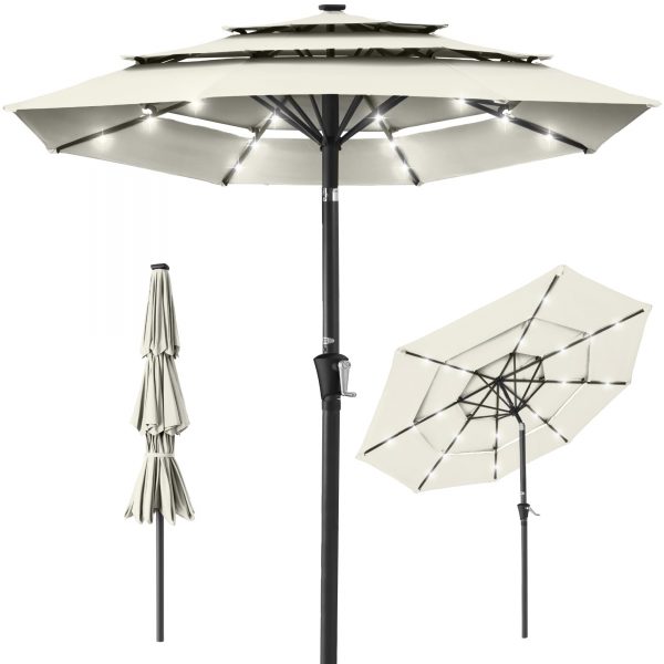 10' Commercial Solar LED Umbrella | 3-Tier Vented Design | for Resort