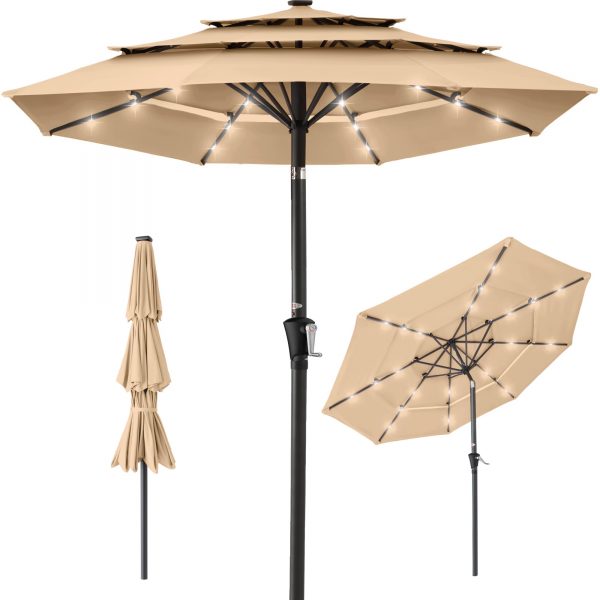 10' Commercial Solar LED Umbrella | 3-Tier Vented Design | for Resort