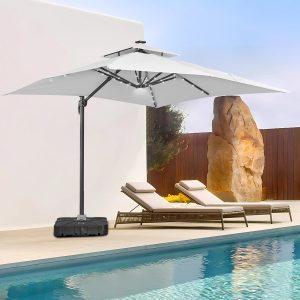 10'x13' Iron Frame Cantilever Umbrella | 32 Solar Lights | Bulk