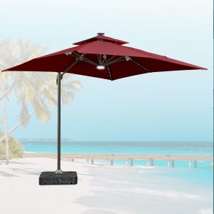 13'x15' Large Solar LED Umbrella | Cantilever with 32 Lights