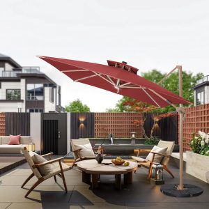 13'x13' Large Square Parasol with Lights | Cantilever Design