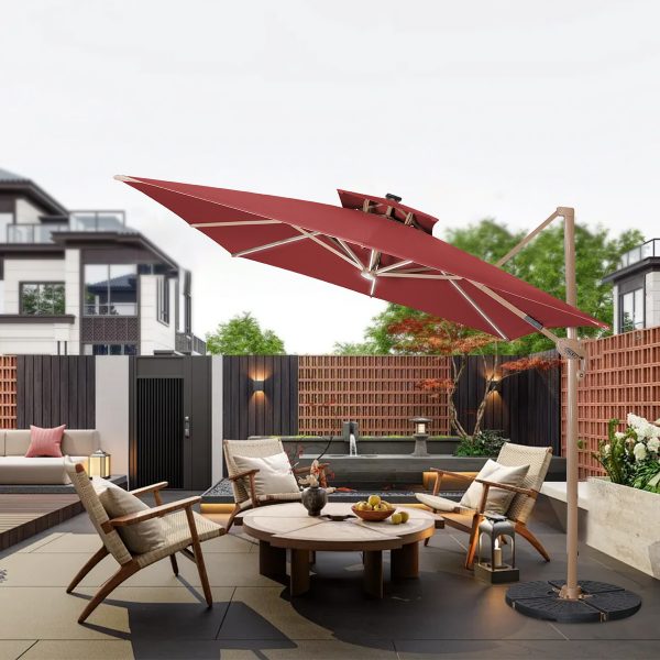 13'x13' Large Square Parasol with Lights | Cantilever Design