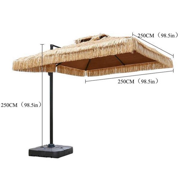 Wholesale Double Roof Straw Parasol Umbrella, Breathable Heat-Insulated Waterproof 250 CM Thatched Parasol, Garden Pool Patio Raffia Straw Umbrella