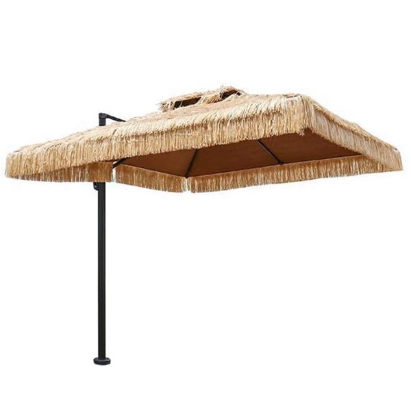Wholesale Double Roof Straw Parasol Umbrella, Breathable Heat-Insulated Waterproof 250 CM Thatched Parasol, Garden Pool Patio Raffia Straw Umbrella