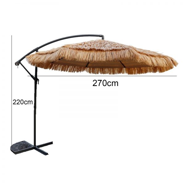 Custom Made 2.7M Cantilever Garden Parasol, Straw Parasol Umbrella, Outdoor Patio Parasol with Crank Handle and Base, Suitable for Villas, Courtyards, Cafes, Gardens