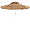 Wholesale 9 ft Thatched Patio Umbrella, 2 Tier Hawaiian Style PE Grass Beach Umbrella with 8 Ribs, Tilt Adjustment, Manual Crank, Tiki Umbrella for Backyard, Poolside, Deck