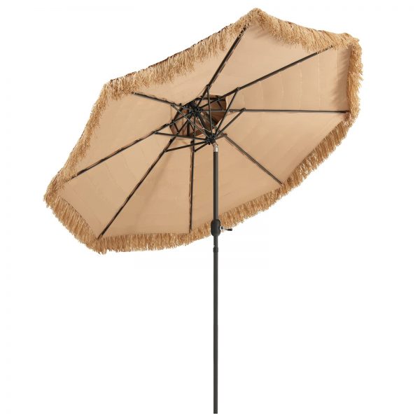 Wholesale 9 ft Thatched Patio Umbrella, 2 Tier Hawaiian Style PE Grass Beach Umbrella with 8 Ribs, Tilt Adjustment, Manual Crank, Tiki Umbrella for Backyard, Poolside, Deck