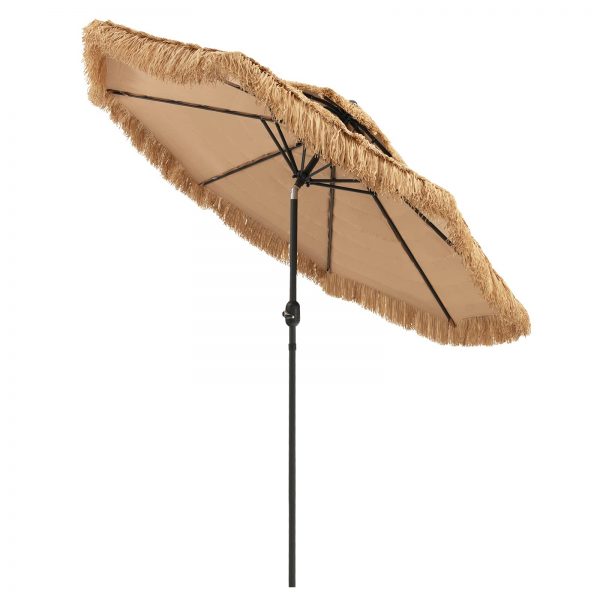 Wholesale 9 ft Thatched Patio Umbrella, 2 Tier Hawaiian Style PE Grass Beach Umbrella with 8 Ribs, Tilt Adjustment, Manual Crank, Tiki Umbrella for Backyard, Poolside, Deck