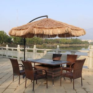 Custom Made 2.7M Cantilever Garden Parasol, Straw Parasol Umbrella, Outdoor Patio Parasol with Crank Handle and Base, Suitable for Villas, Courtyards, Cafes, Gardens